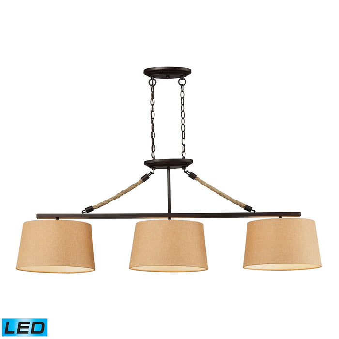 Natural Rope 54'' Wide 3-Light Linear Chandelier - Aged Bronze