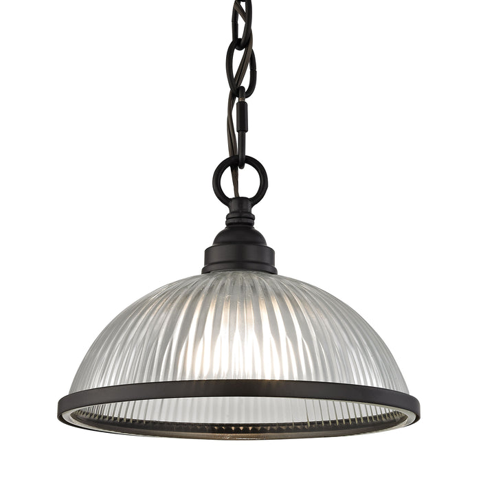 Liberty Park 1-Light Flush Mount in Oil Rubbed Bronze with Prismatic Clear Glass