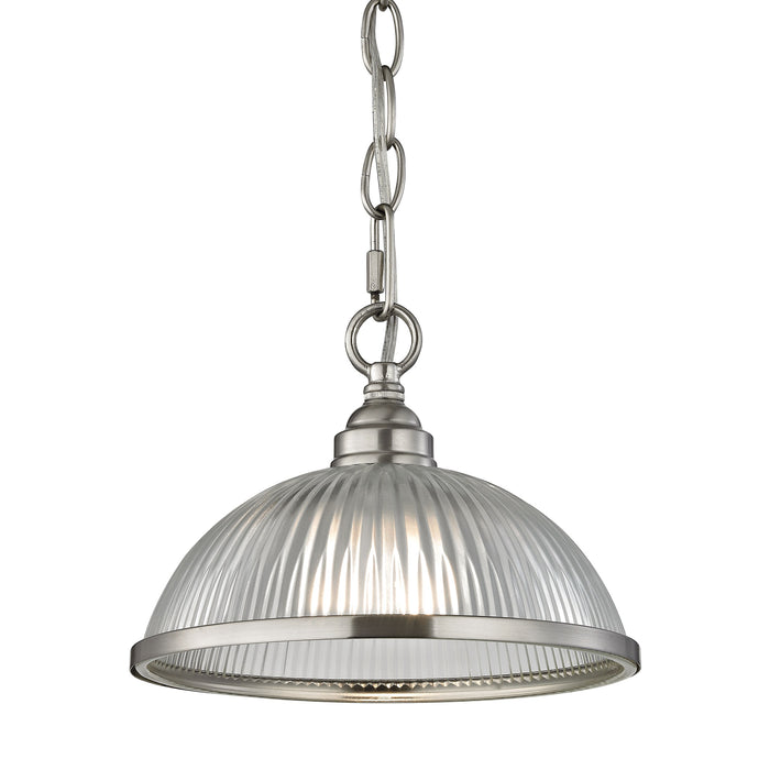 Liberty Park 1-Light Flush Mount in Brushed Nickel with Prismatic Clear Glass