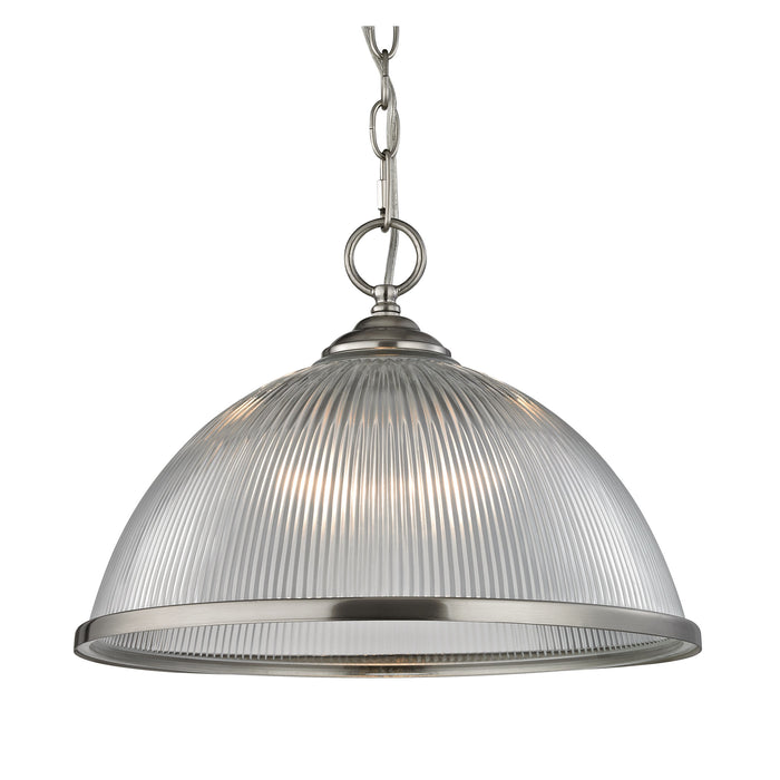 Liberty Park 1-Light Pendant in Brushed Nickel with Prismatic Clear Glass