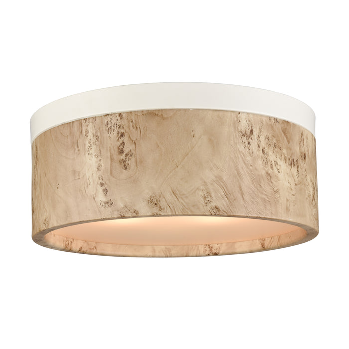 Engel 12'' Wide 2-Light Flush Mount - Matte White with Bleached Burl