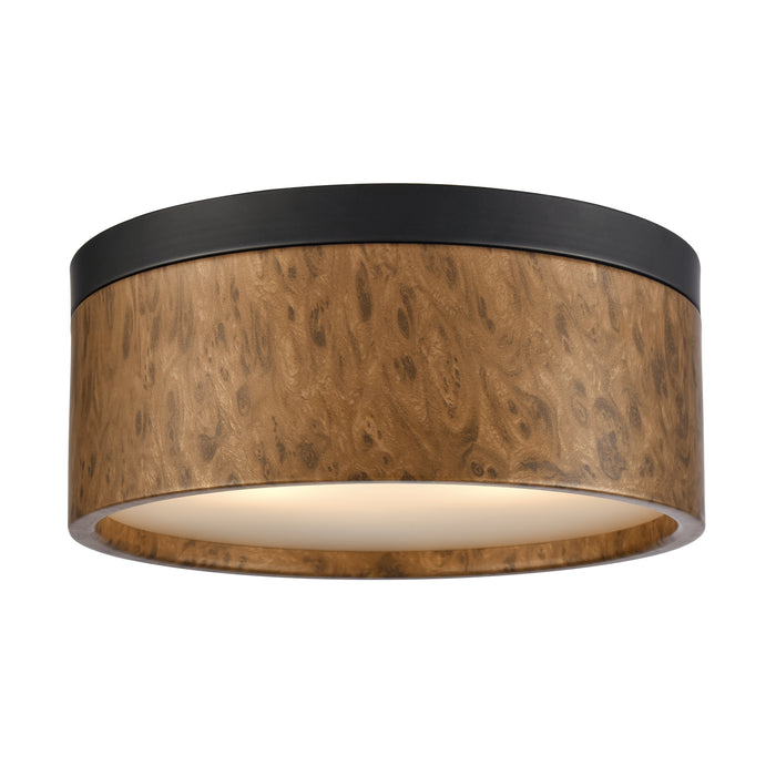 Engel 12'' Wide 2-Light Flush Mount - Matte Black with Burlwood