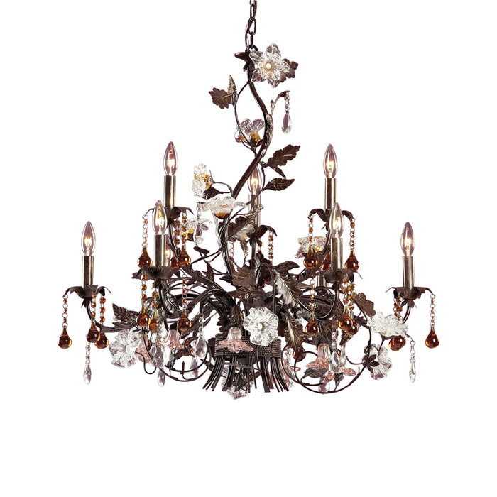 Cristallo Fiore 33'' Wide 9-Light Chandelier - Deep Rust