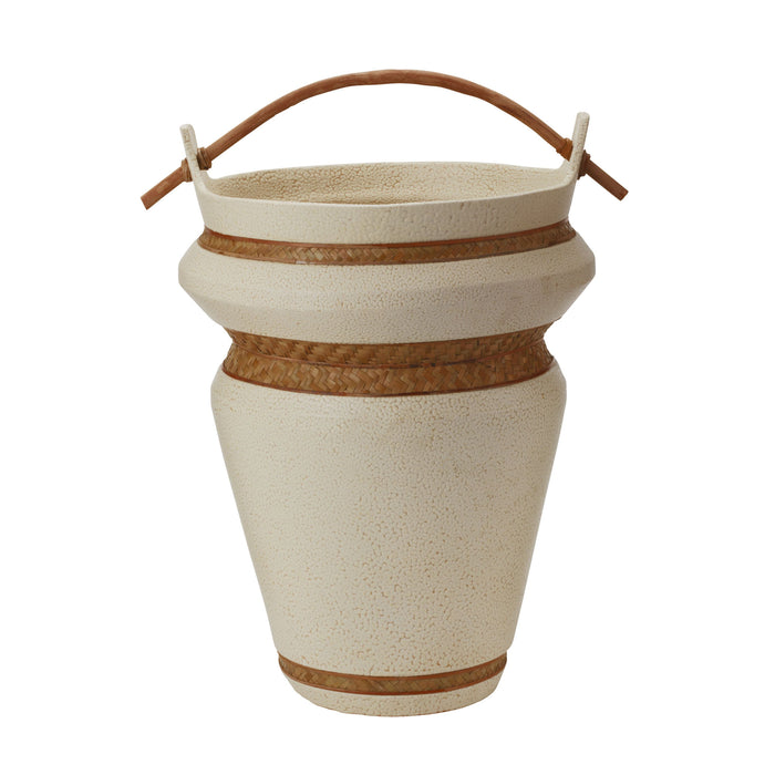 Tofu Urn with Woven Seagrass Trim