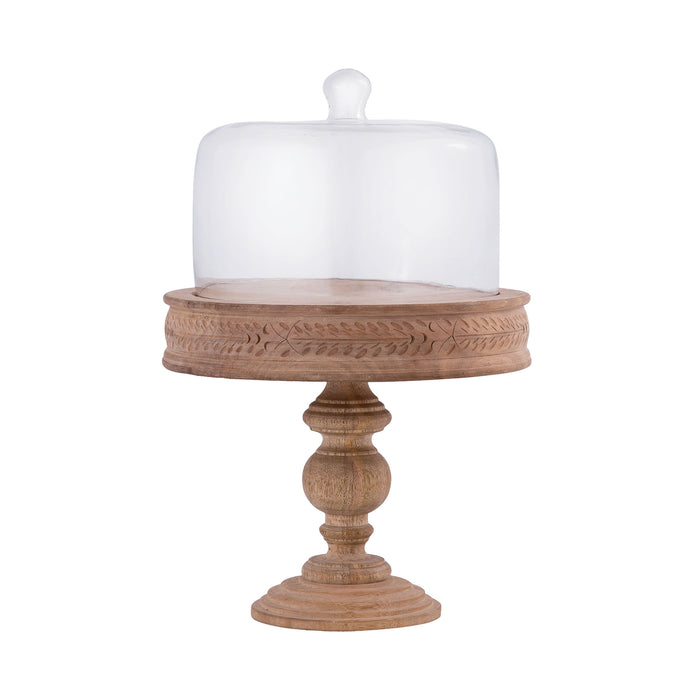 Mango Carved Stand with Cloche in Natural