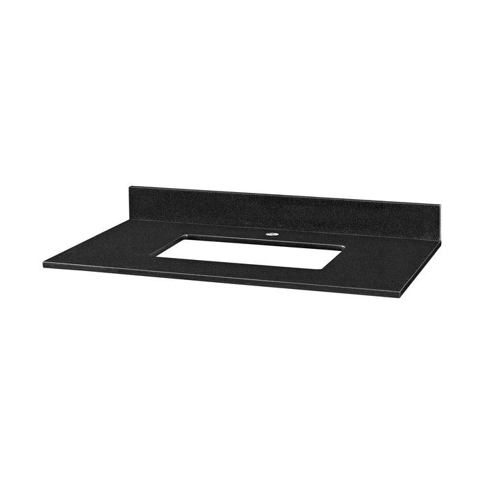 Stone Top - 37-inch for Rectangular Undermount Sink - Black Granite with Single Faucet Hole