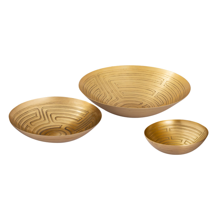 Maze Etched Bowl - Set of 3 Brass