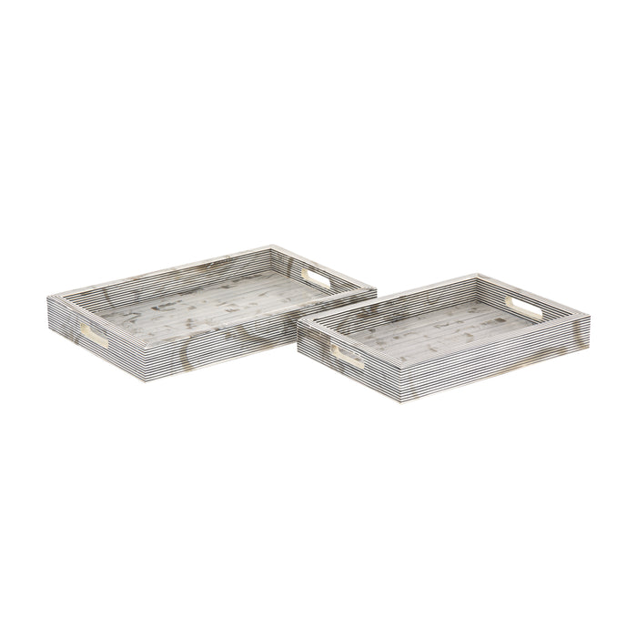 Eaton Etched Tray - Set of 2 White