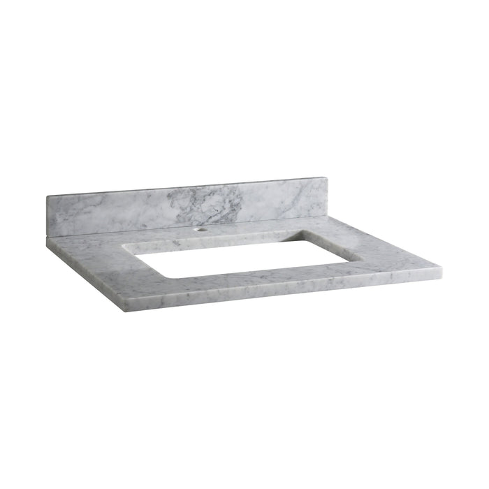 Stone Top - 25-inch for Rectangular Undermount Sink - White Carrara Marble with Single Faucet Hole