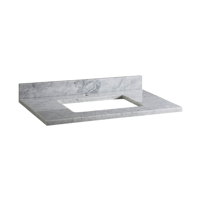 Stone Top - 37-inch for Rectangular Undermount Sink - White Carrara Marble with Single Faucet Hole