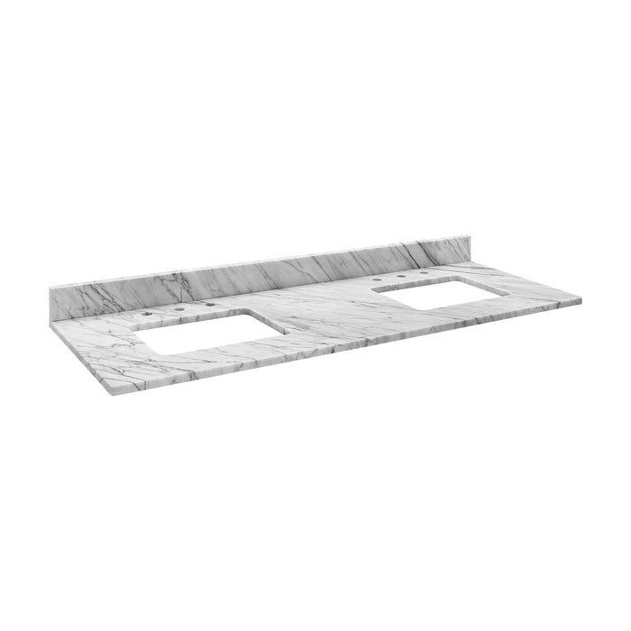 Stone Top - 61-inch for Double Rectangular Undermount Sinks - White Carrara Marble