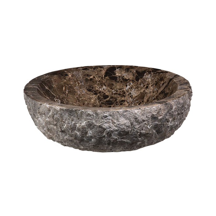 Round Stone Vessel - Dark Emperador Marble with rough exterior