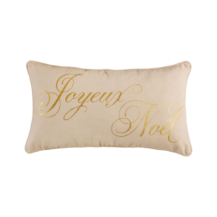 Joyeux Noel 20x12 Pillow in Bleached White with Gold Print - COVER ONLY