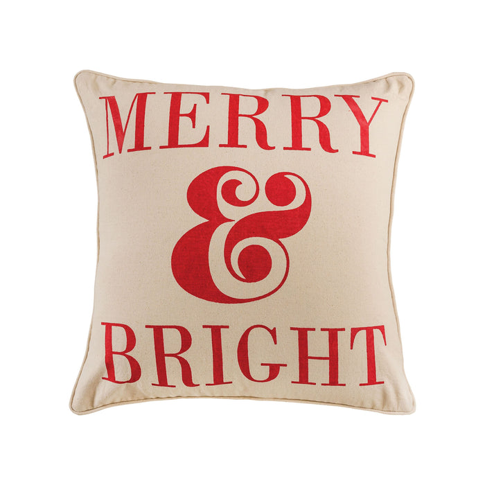 Merry and Bright 20x20 Pillow in Bleached White with Gold Print - COVER ONLY