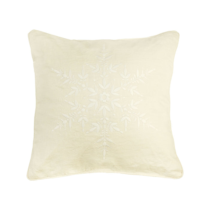 Snowflake 20x20 Pillow in Natural 100% Linen with White Embroidery - COVER ONLY