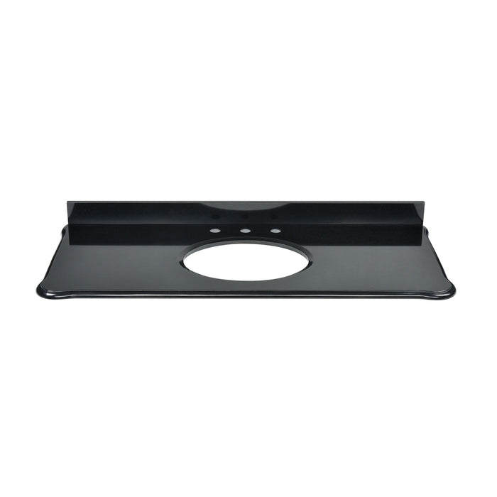 Custom-cut Malago undermount vanity top in Black Granite. Includes backsplash