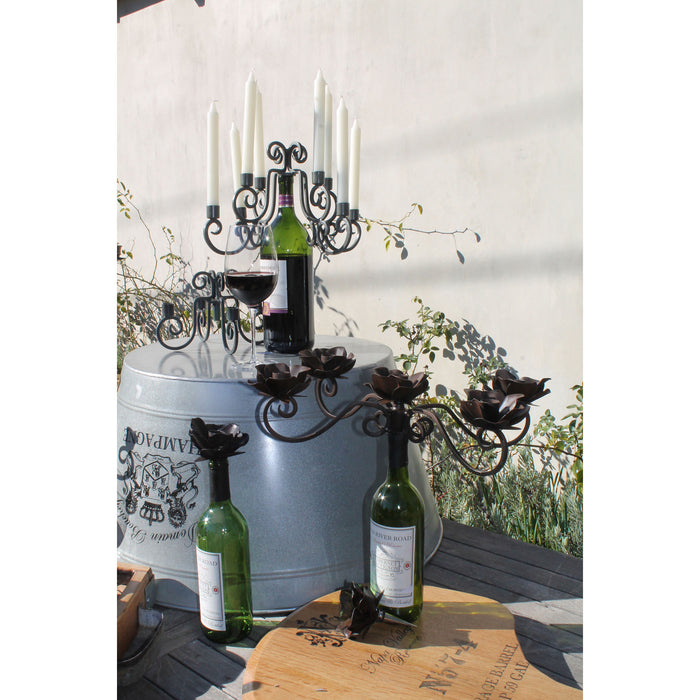 Wine Bottle Candelabra - Rose (4-Arm)